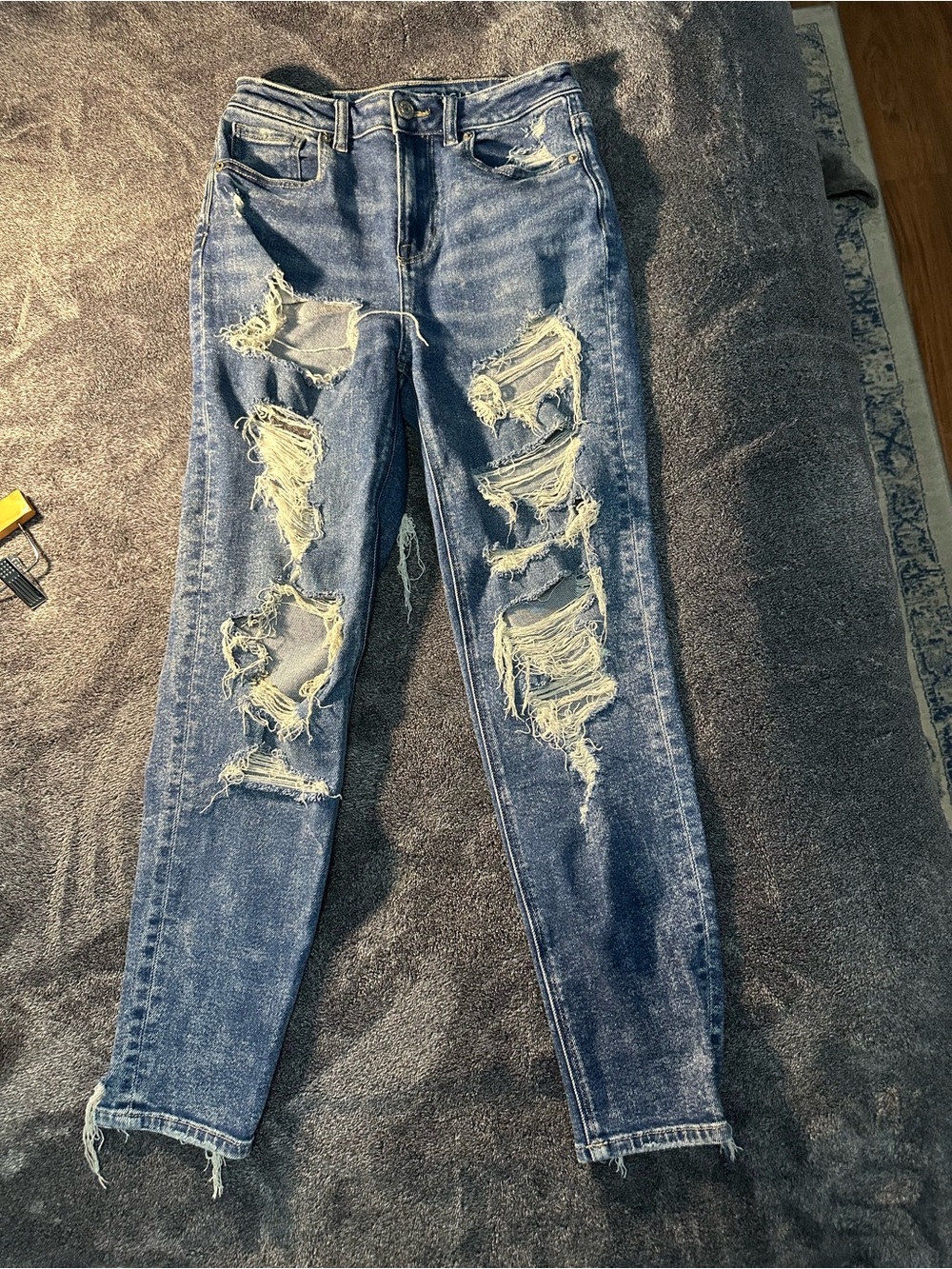 American Eagle Outfitters Distressed Mom Jeans - Blue